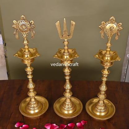 Brass Shankh Chakra And Namah Lamp Set (17 Inch)