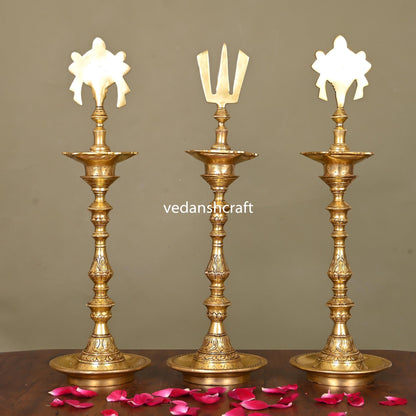Brass Shankh Chakra And Namah Lamp Set (17 Inch)