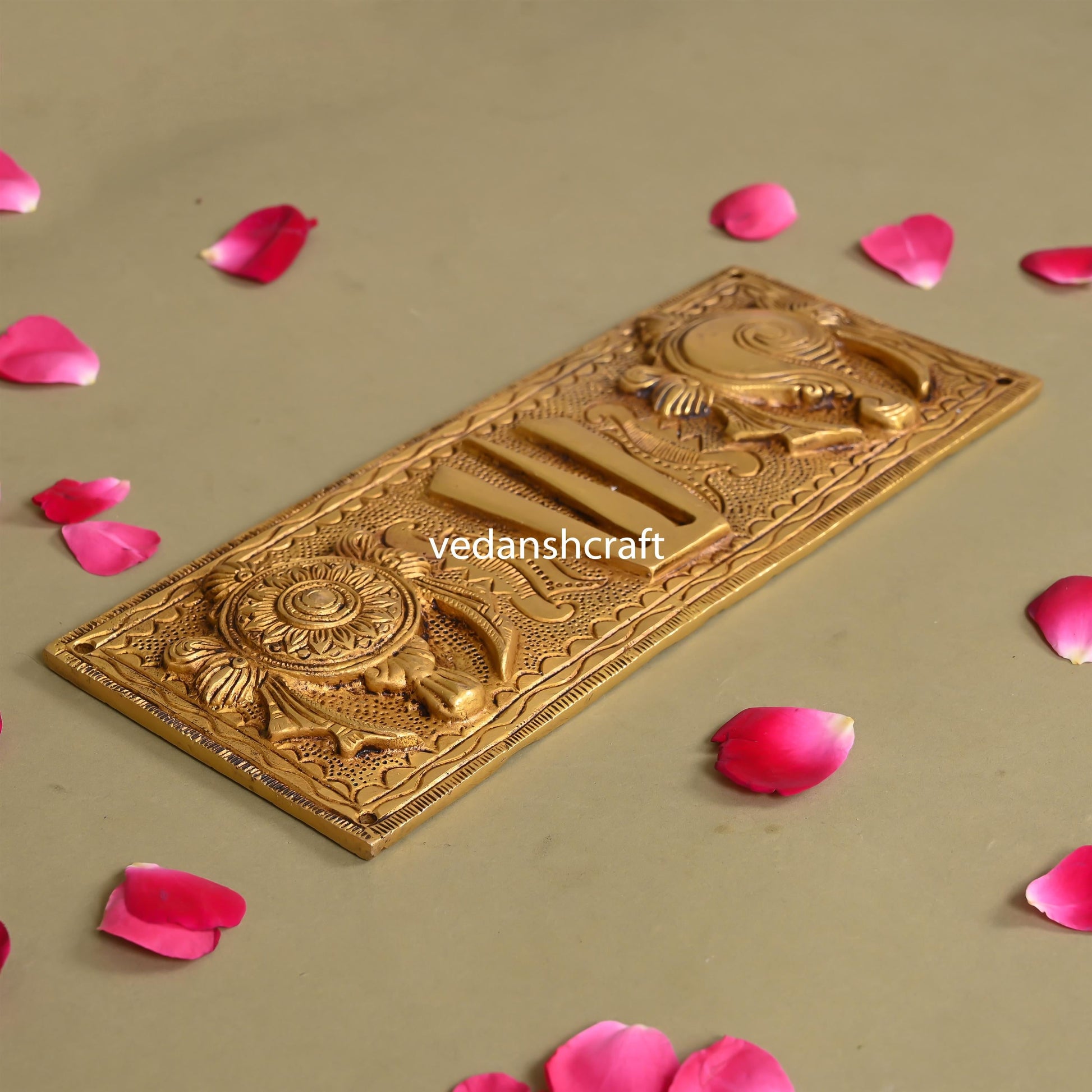 Brass Shankh Chakra Namah Wall Hanging