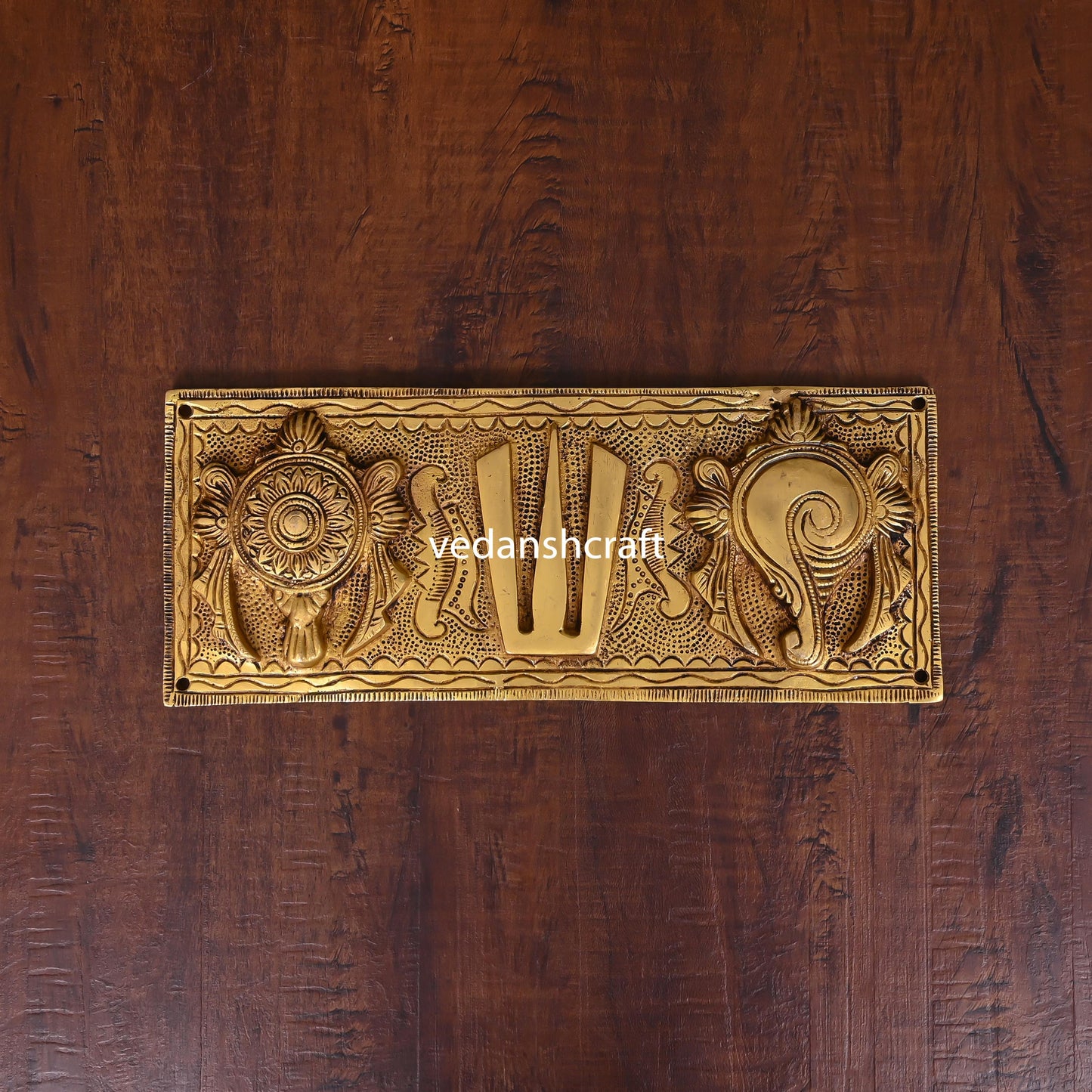 Brass Shankh Chakra Namah Wall Hanging