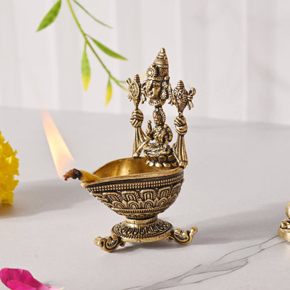 Brass Vishnu Lakshmi Diya – Traditional Pooja Decor (2.9 Inch)