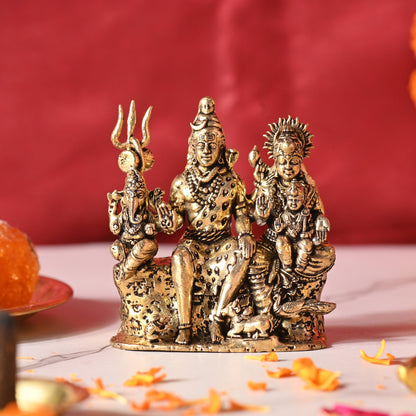 Brass Shiv Family Idol – Handcrafted Traditional Brass Decor (2.6 Inch)