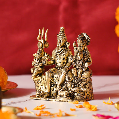 Brass Shiv Family Idol – Handcrafted Traditional Brass Decor (2.6 Inch)