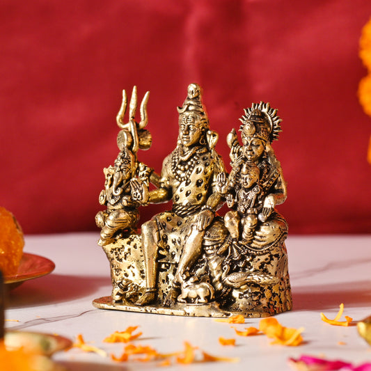 Brass Shiv Family Idol – Handcrafted Traditional Brass Decor (2.6 Inch)