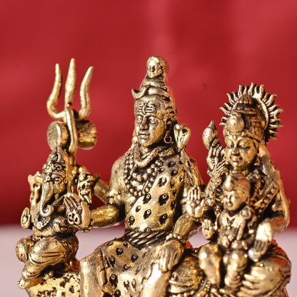 Brass Shiv Family Idol – Handcrafted Traditional Brass Decor (2.6 Inch)