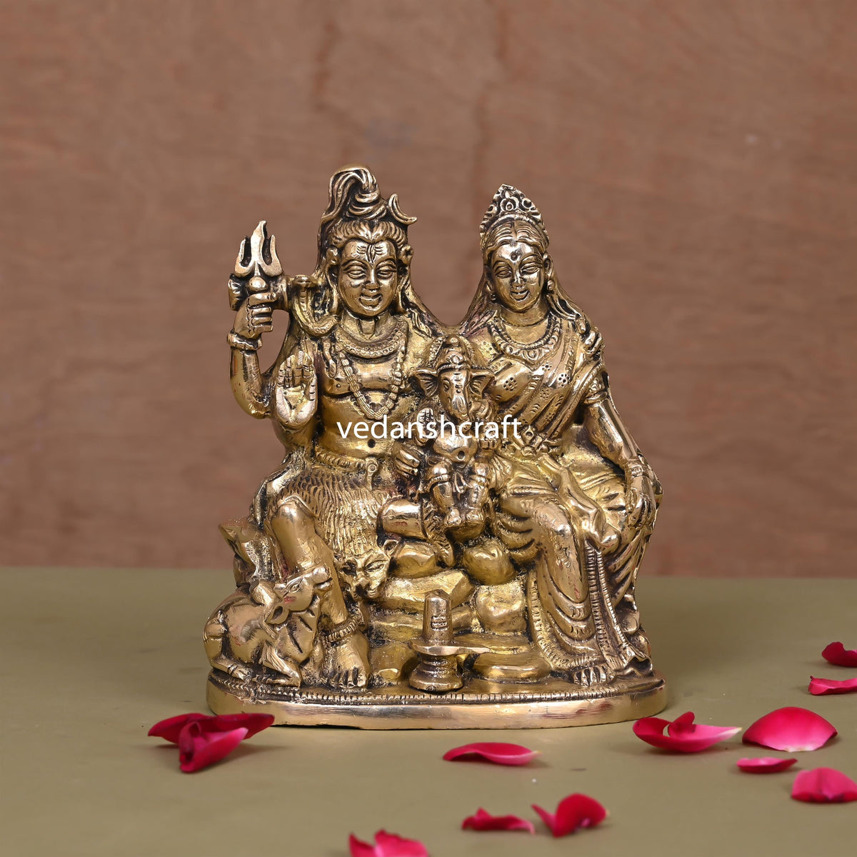 Brass Sitting Shiva Family Statue (6")