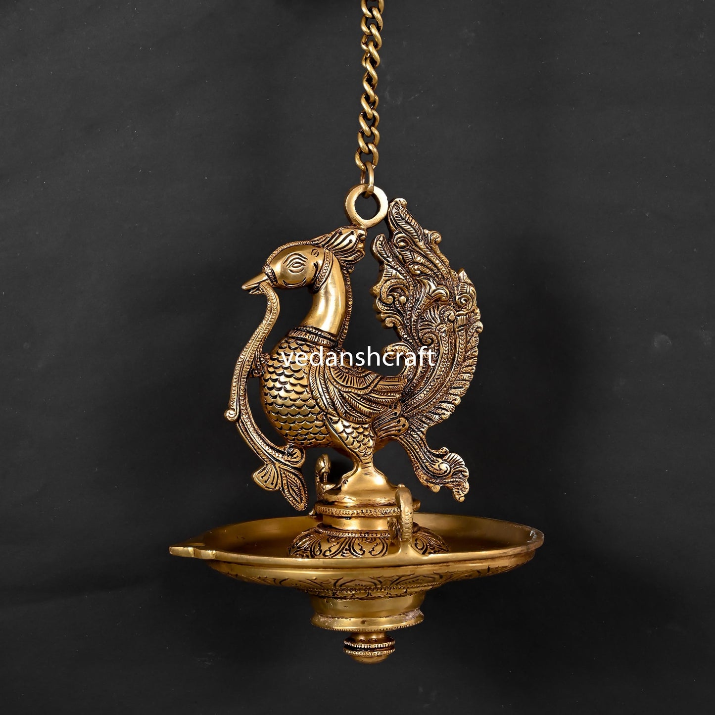 Brass Superfine Peacock Hanging Diya (26 Inch)