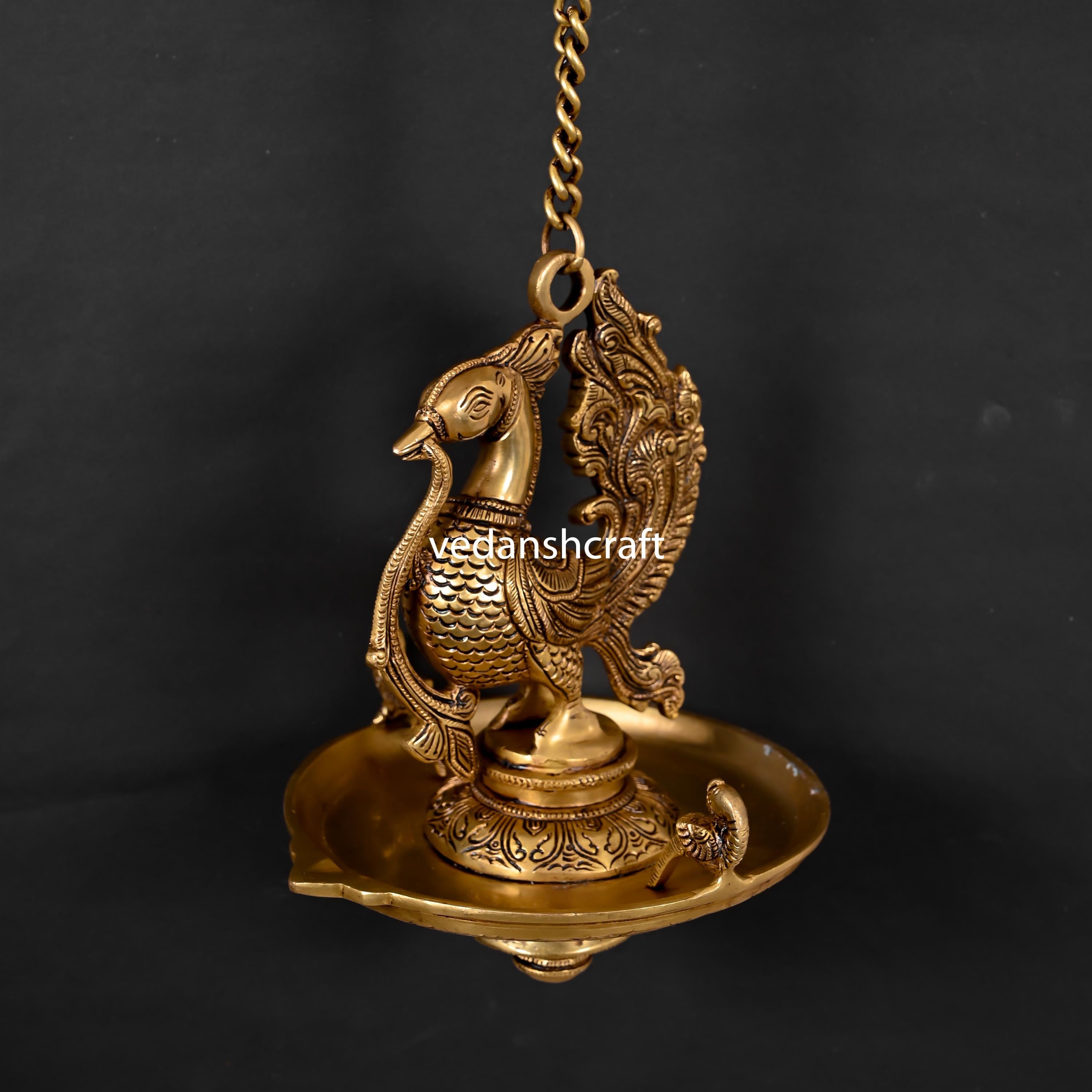 Brass Superfine Peacock Hanging Diya (26 Inch)