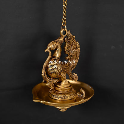 Brass Superfine Peacock Hanging Diya (26 Inch)