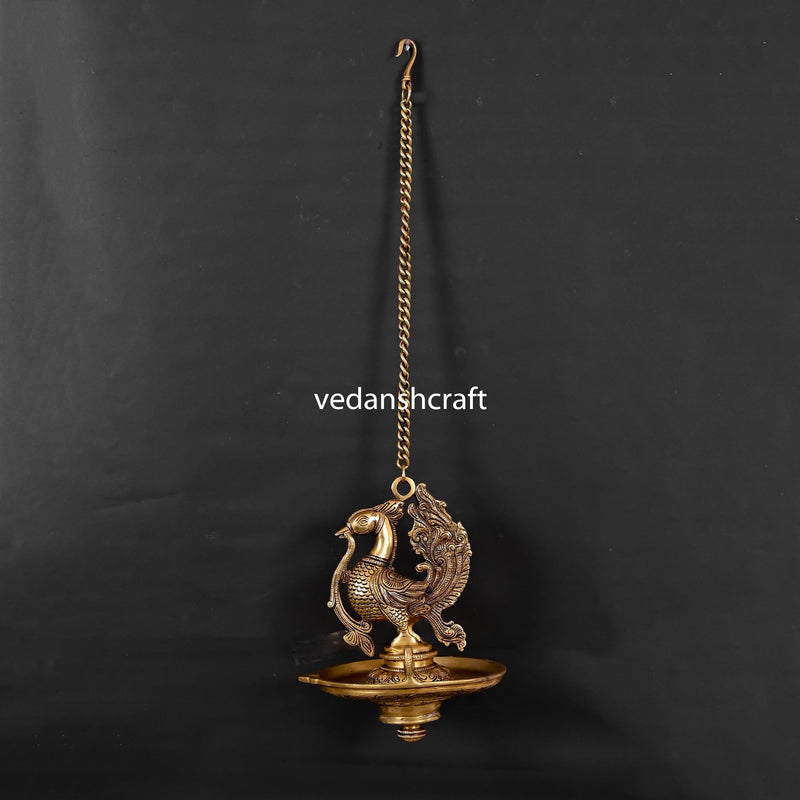 Brass Superfine Peacock Hanging Diya (26 Inch)