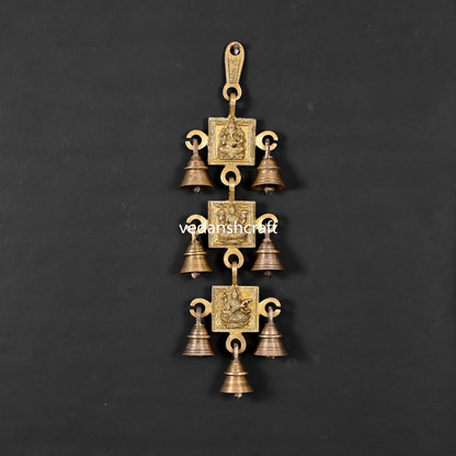 Brass Ganesha, Lakshmi And Saraswati Hanging Bell (12.5 Inch)