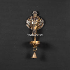 Brass Ganesha Face With Diya & Bell Wall Hanging (10 Inch)