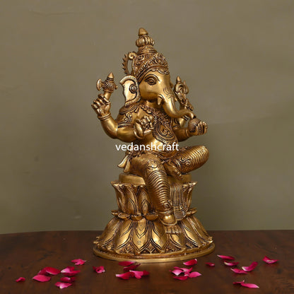 Brass Lord Ganesha Idol (14.8 Inch)