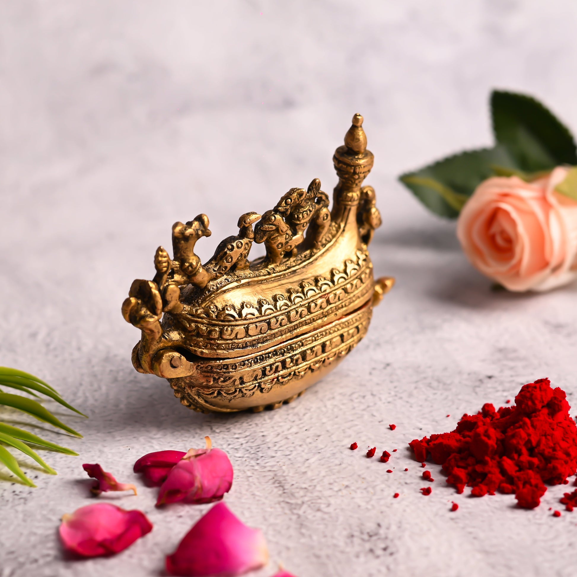 Brass Sindoor/Kumkum Box (3.2 Inch)