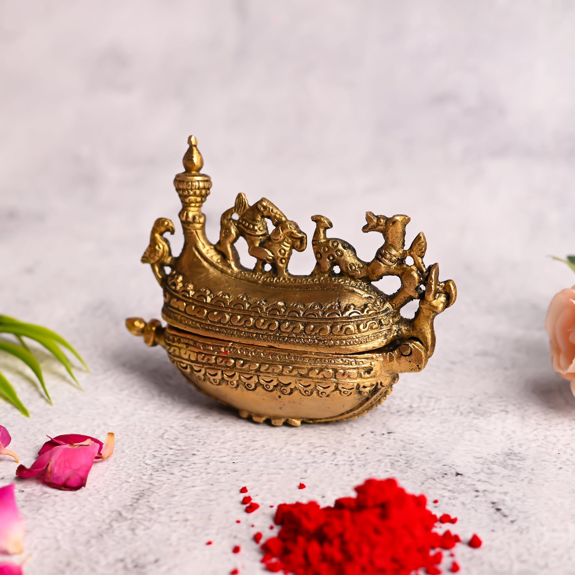 Brass Sindoor/Kumkum Box (3.2 Inch)