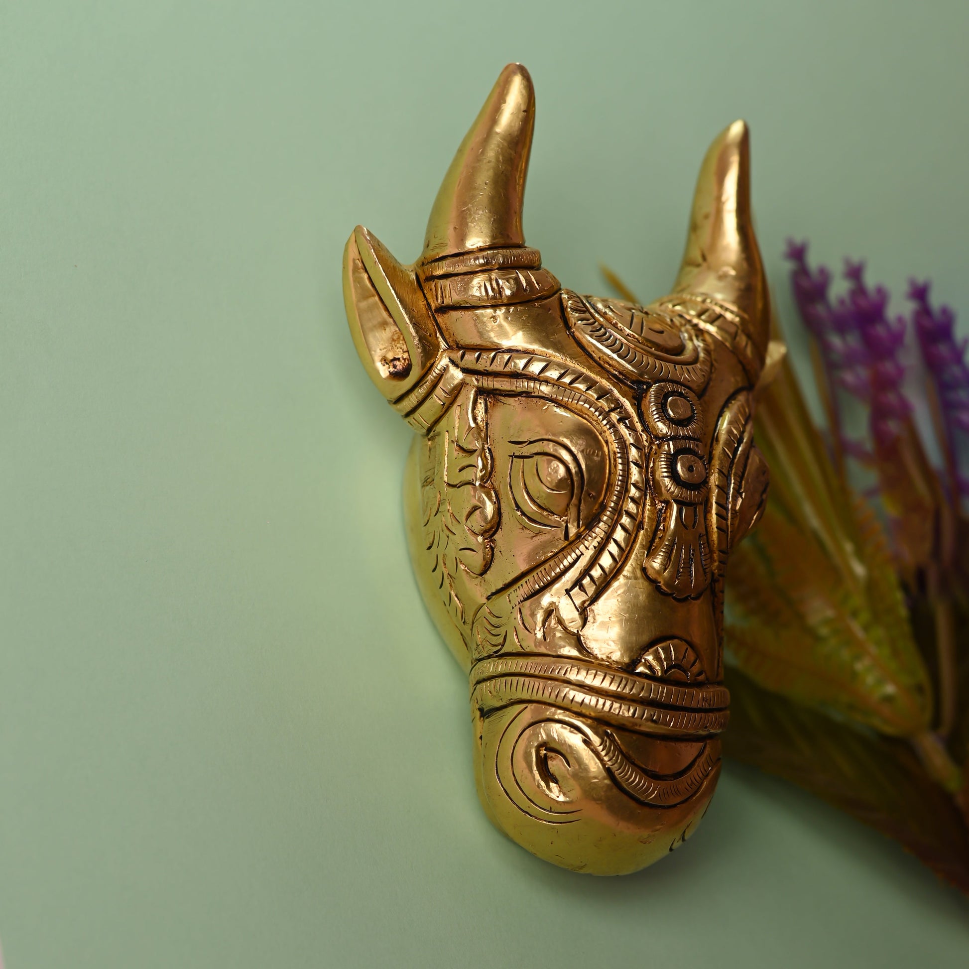 Brass Nandi Face Wall Hanging (5 Inch)