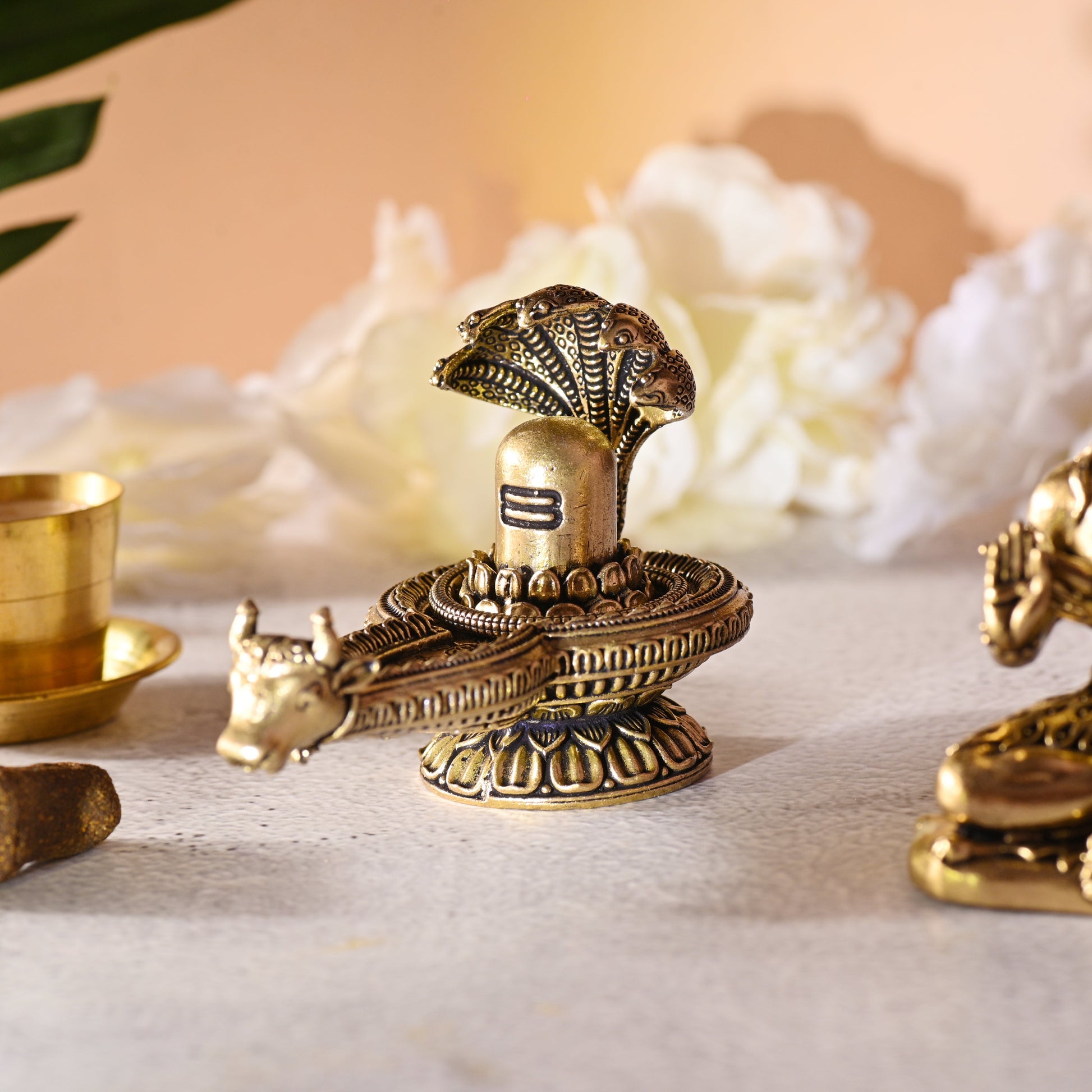 Brass Nandi Shivling with Sheshnaag – Handmade Traditional Idol (2.3 Inch)