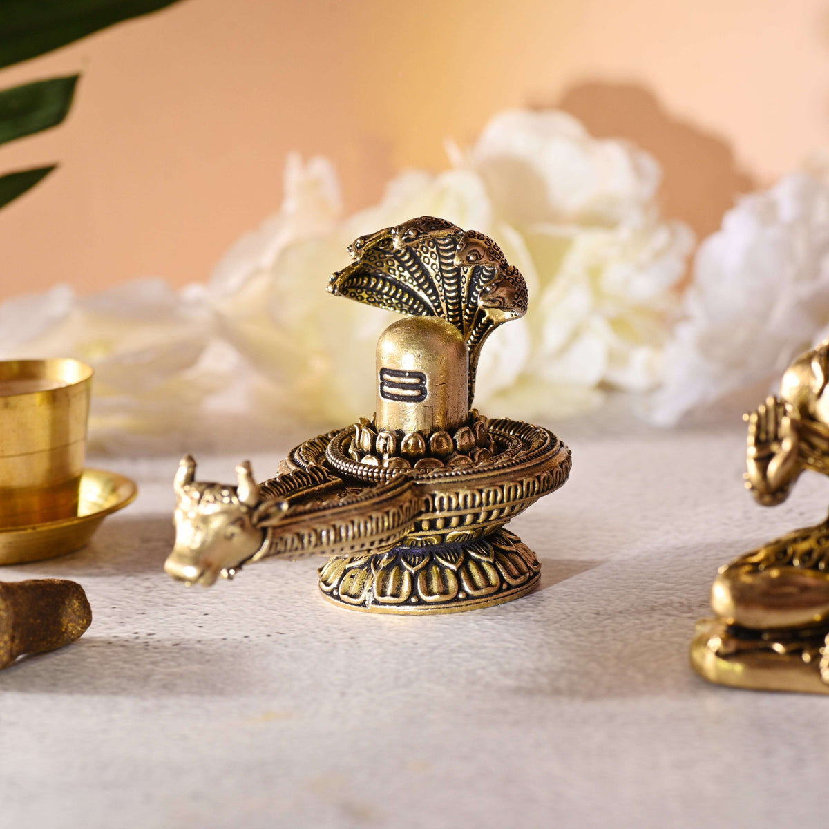 Brass Nandi Shivling with Sheshnaag Lightweight (2.8 Inch)