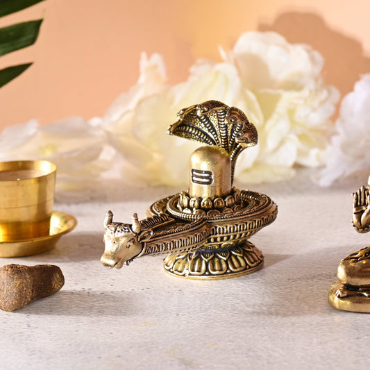 Brass Nandi Shivling with Sheshnaag – Handmade Traditional Idol (2.3 Inch)