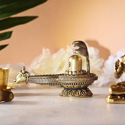 Brass Nandi Shivling with Sheshnaag – Handmade Traditional Idol (2.3 Inch)