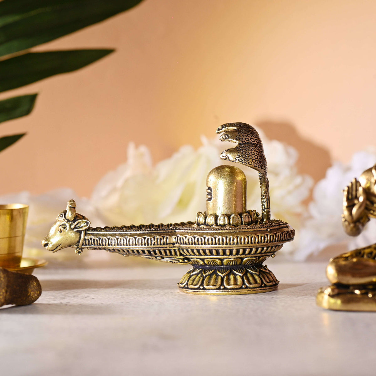 Brass Nandi Shivling with Sheshnaag Lightweight (2.8 Inch)