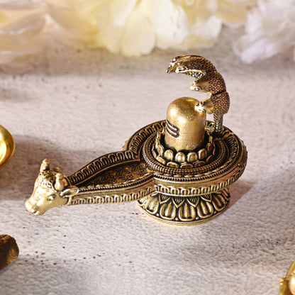 Brass Nandi Shivling with Sheshnaag – Handmade Traditional Idol (2.3 Inch)