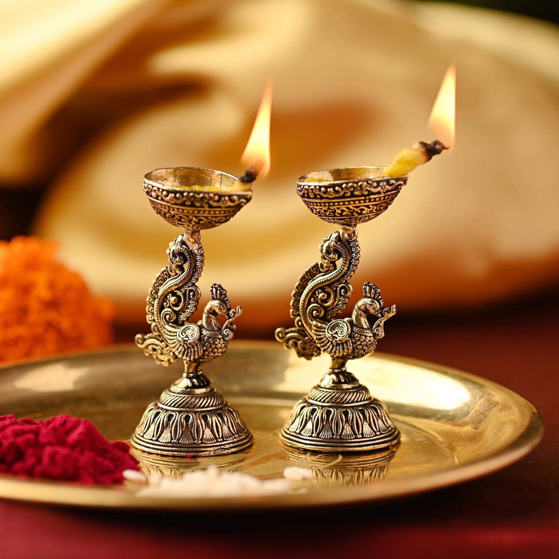 Brass Peacock Diya Pair – Handcrafted Traditional Brass Decor (2 Inch)