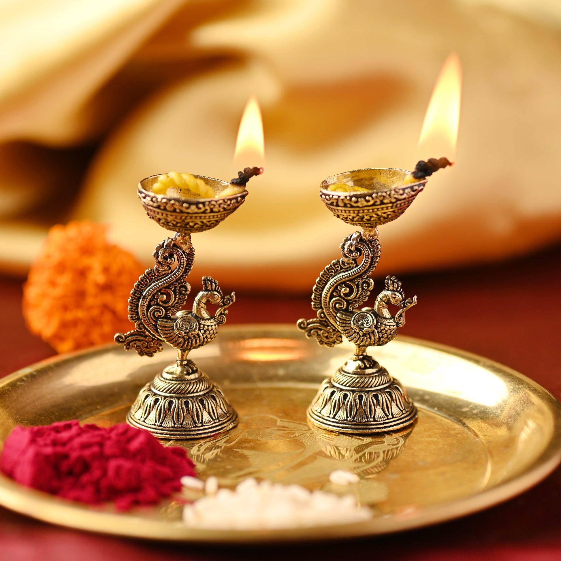Brass Peacock Diya Pair – Handcrafted Traditional Brass Decor (2 Inch)