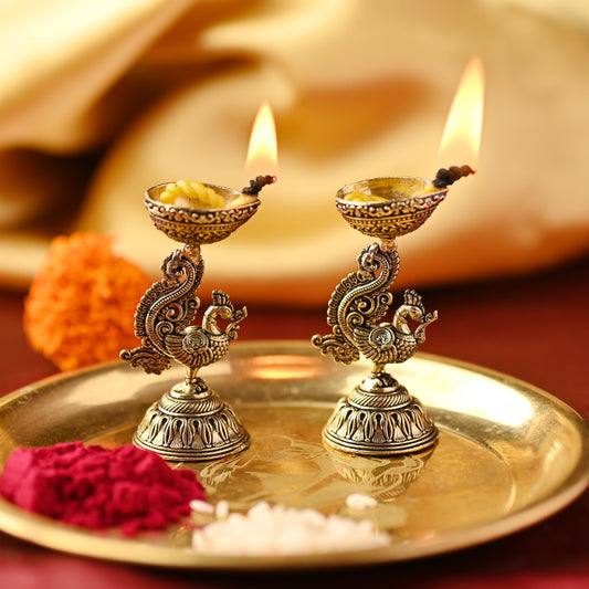 Brass Peacock Diya Pair – Handcrafted Traditional Brass Decor (2 Inch)