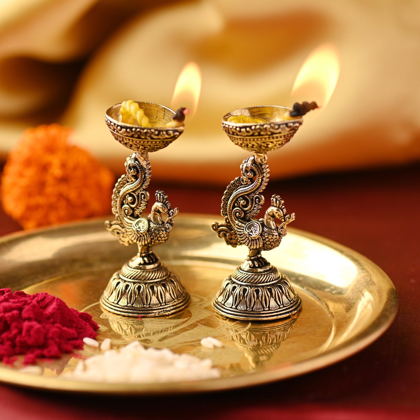 Brass Peacock Diya Pair – Handcrafted Traditional Brass Decor (2 Inch)
