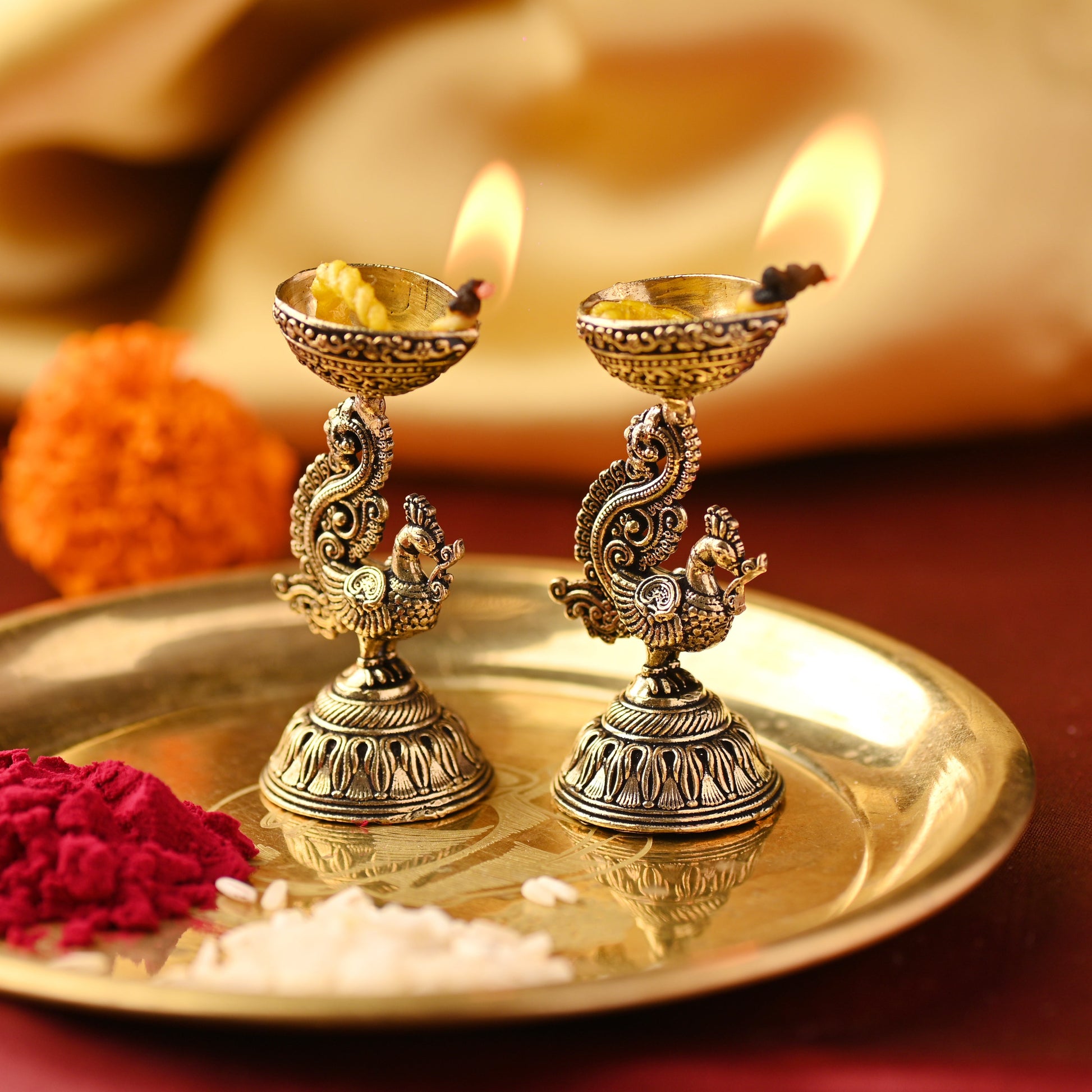 Brass Peacock Diya Pair – Handcrafted Traditional Brass Decor (2 Inch)