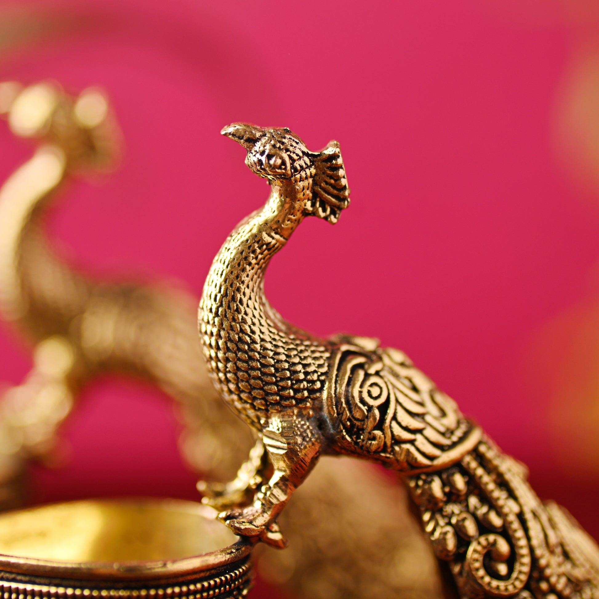 Brass Peacock Diya Pair – Handcrafted Traditional Brass Decor (3.3 Inch)