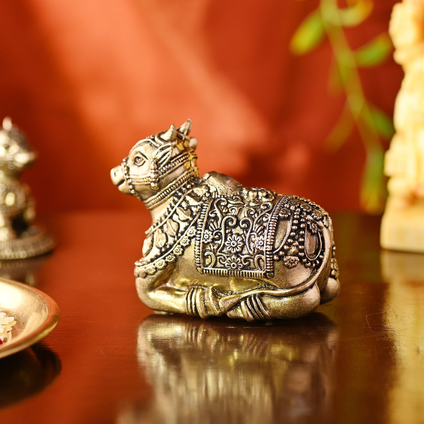 Brass Sitting Nandi Idol – Handcrafted Traditional Brass Decor (2.5 Inch)