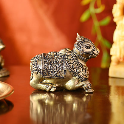 Brass Sitting Nandi Idol – Handcrafted Traditional Brass Decor (2.5 Inch)