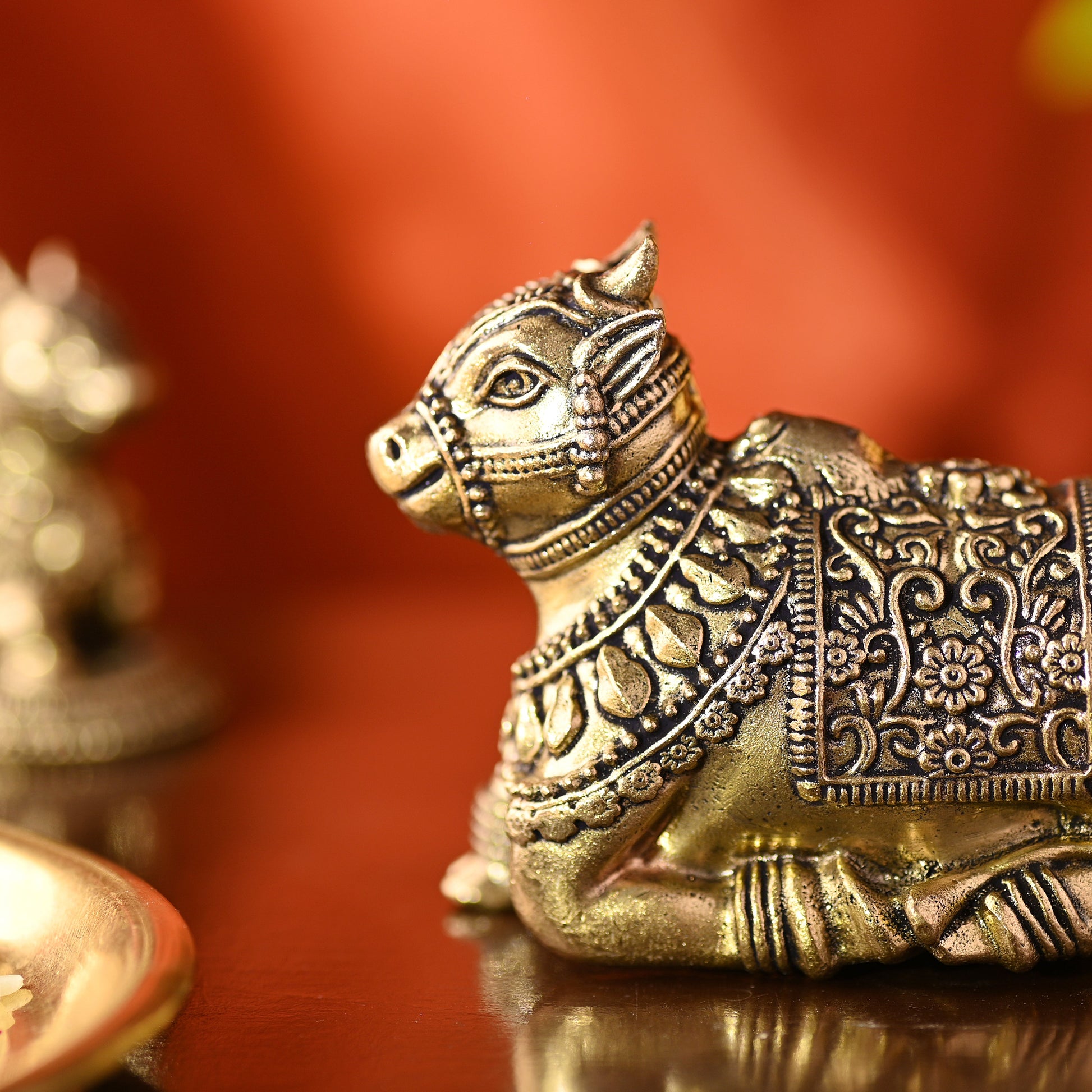 Brass Sitting Nandi Idol – Handcrafted Traditional Brass Decor (2.5 Inch)