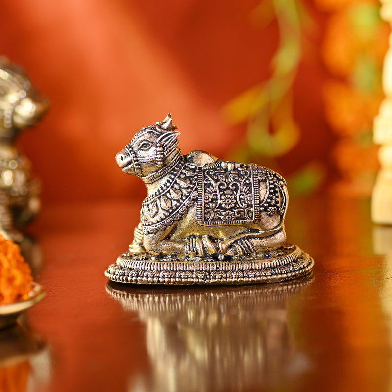 Brass Sitting Nandi Idol – Handcrafted Traditional Brass Decor (2 Inch)