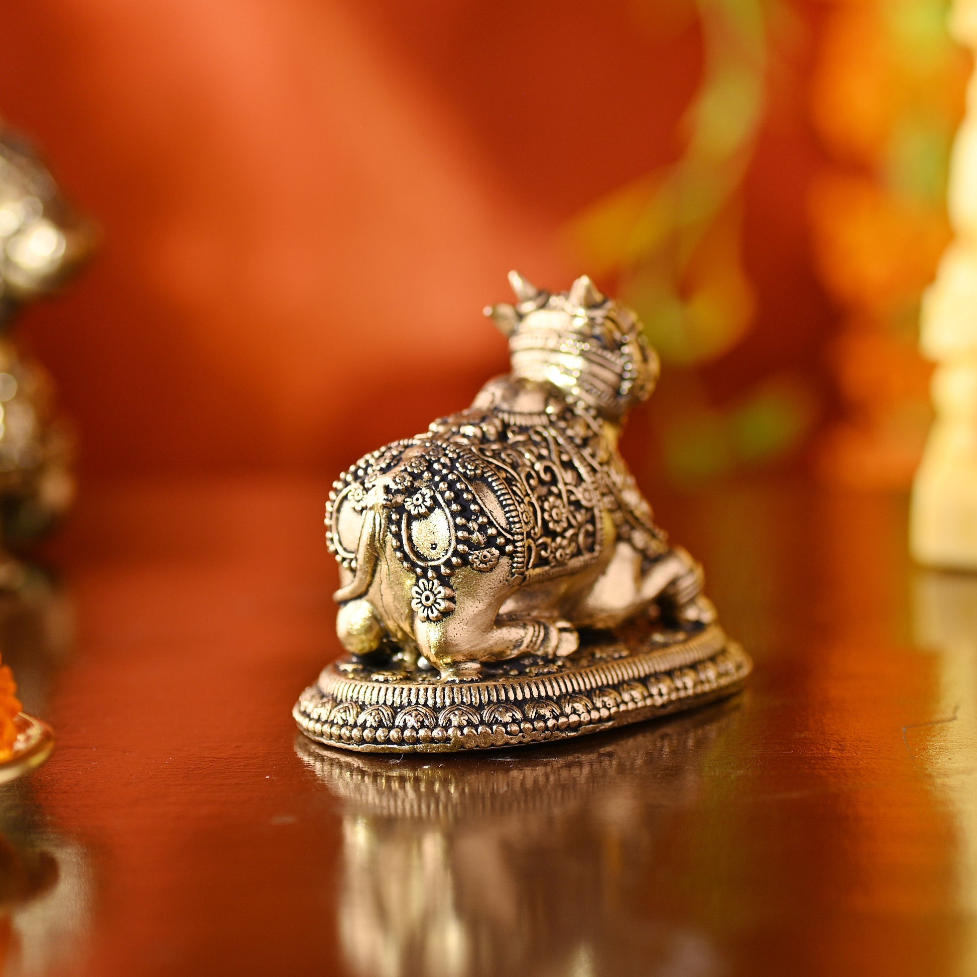 Brass Sitting Nandi Idol – Handcrafted Traditional Brass Decor (2 Inch)