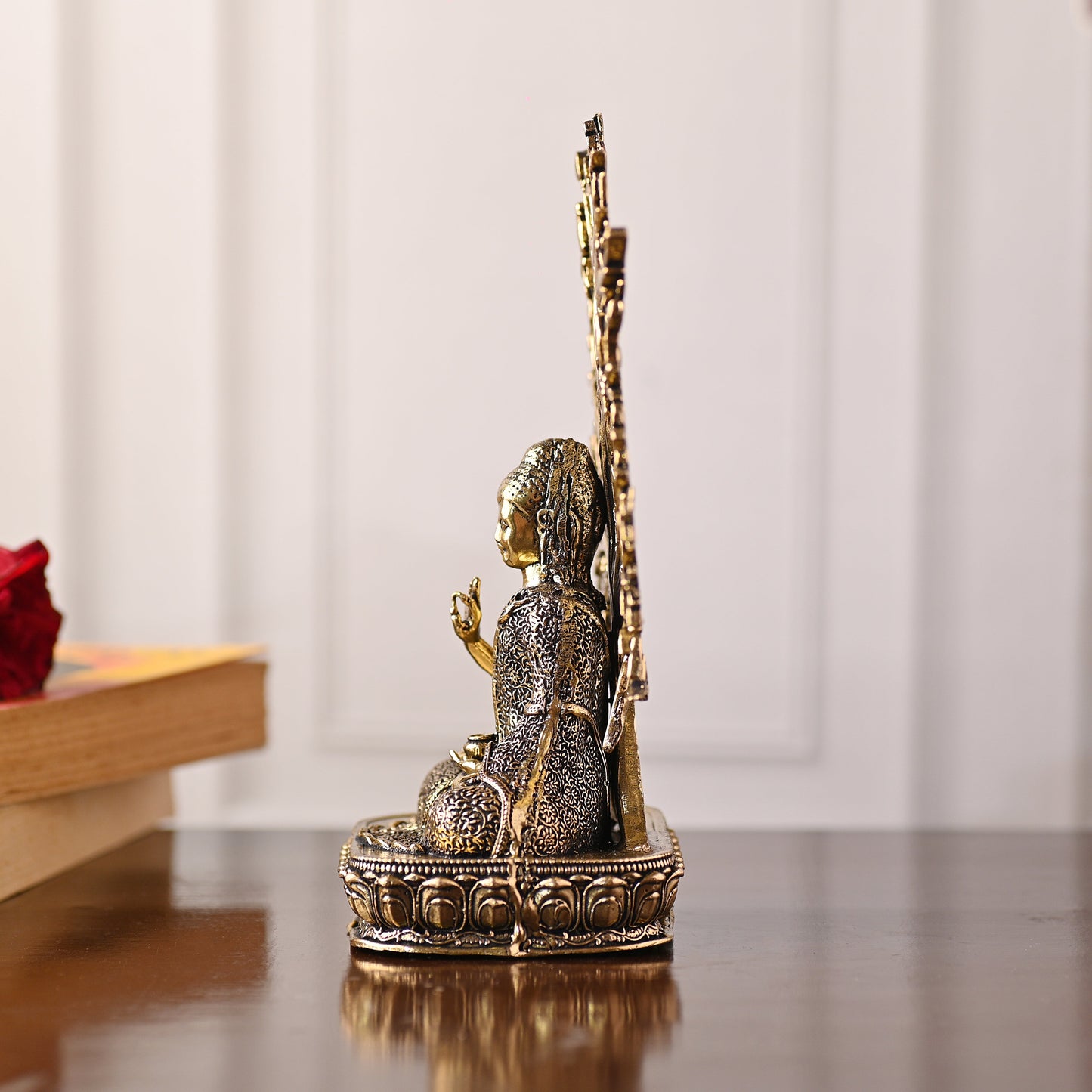Brass Buddha Statue with Tree – Handmade Spiritual Brassware (6.3 Inch)