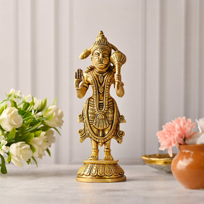 Brass Standing Hanuman Idol – Handmade Traditional Brassware (8 Inch)