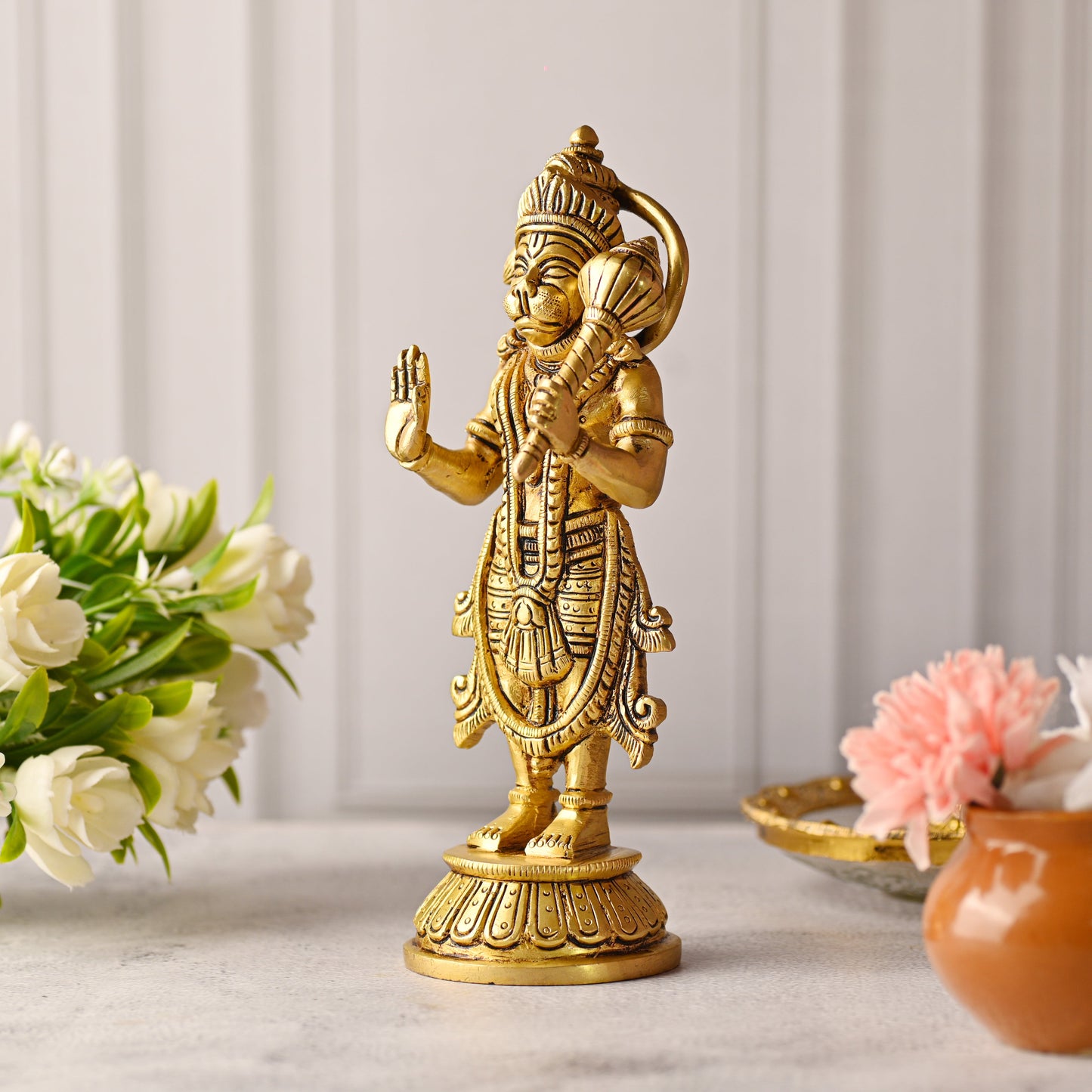 Brass Standing Hanuman Idol – Handmade Traditional Brassware (8 Inch)