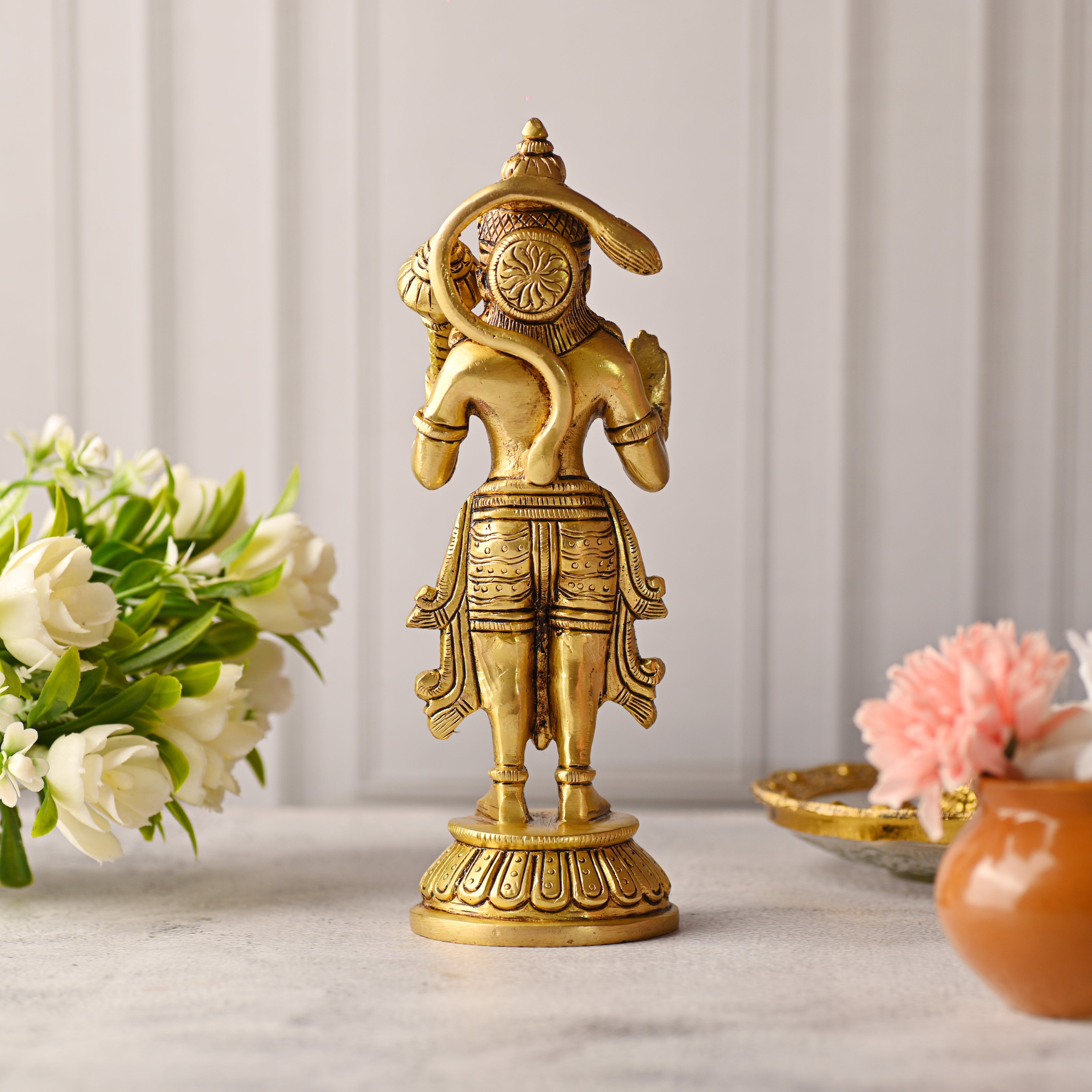 Brass Standing Hanuman Idol – Handmade Traditional Brassware (8 Inch)