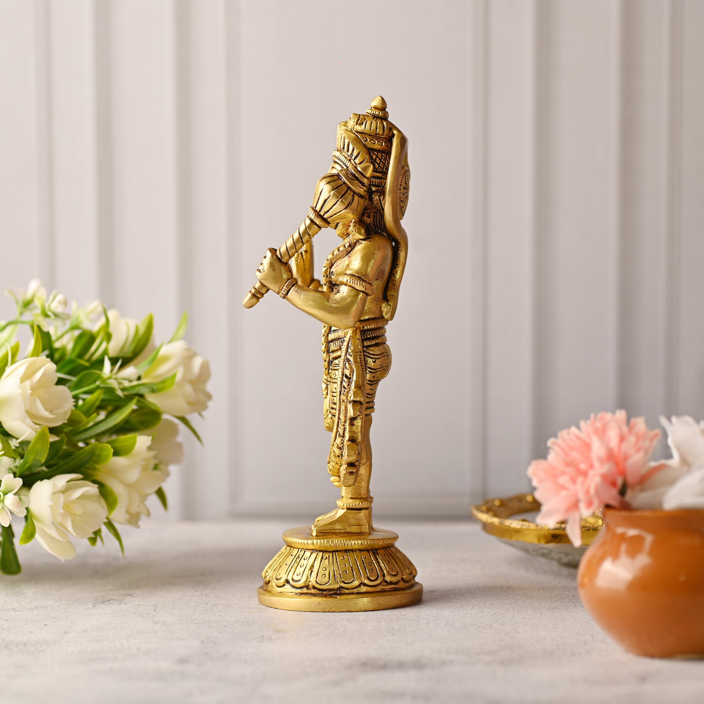 Brass Standing Hanuman Idol – Handmade Traditional Brassware (8 Inch)