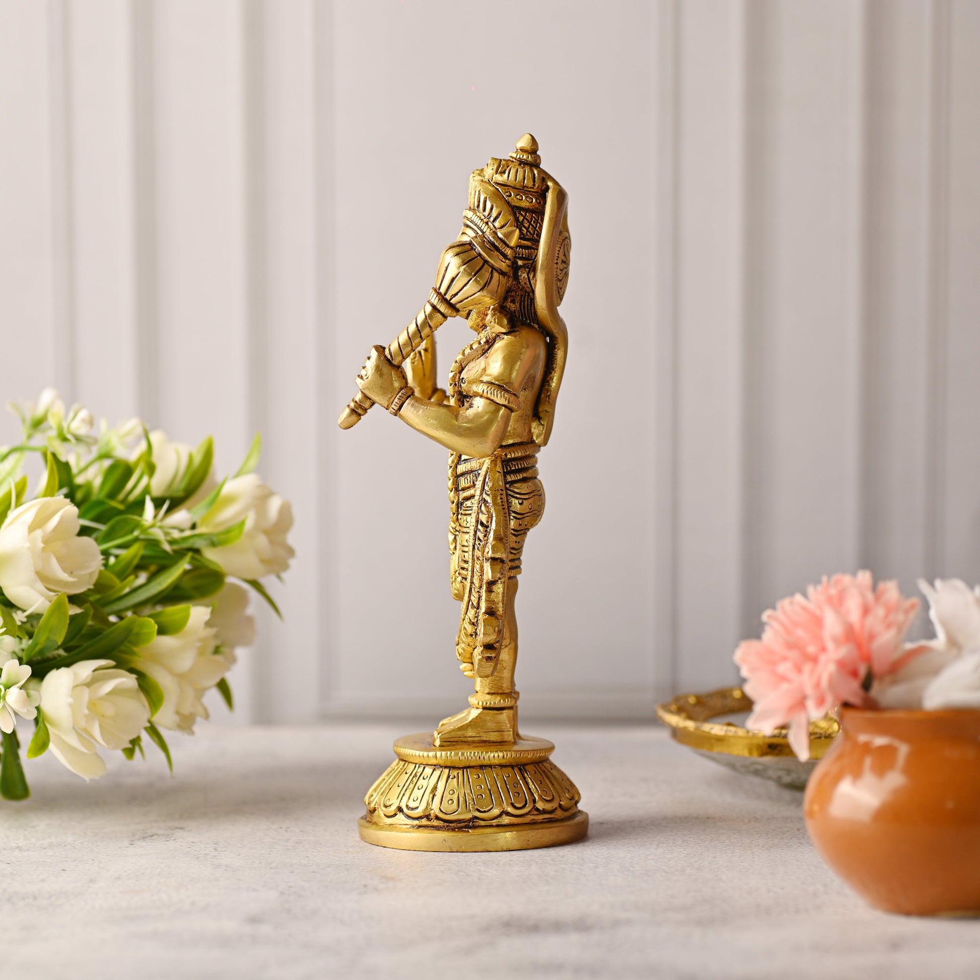 Brass Standing Hanuman Idol – Handmade Traditional Brassware (8 Inch)