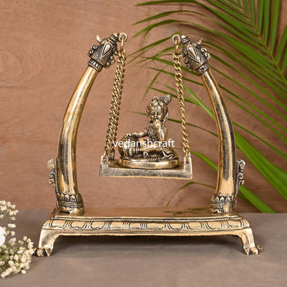 Brass Laddu Gopal On Swing/Jhula (10")