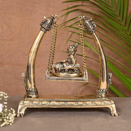 Brass Laddu Gopal On Swing/Jhula (10")