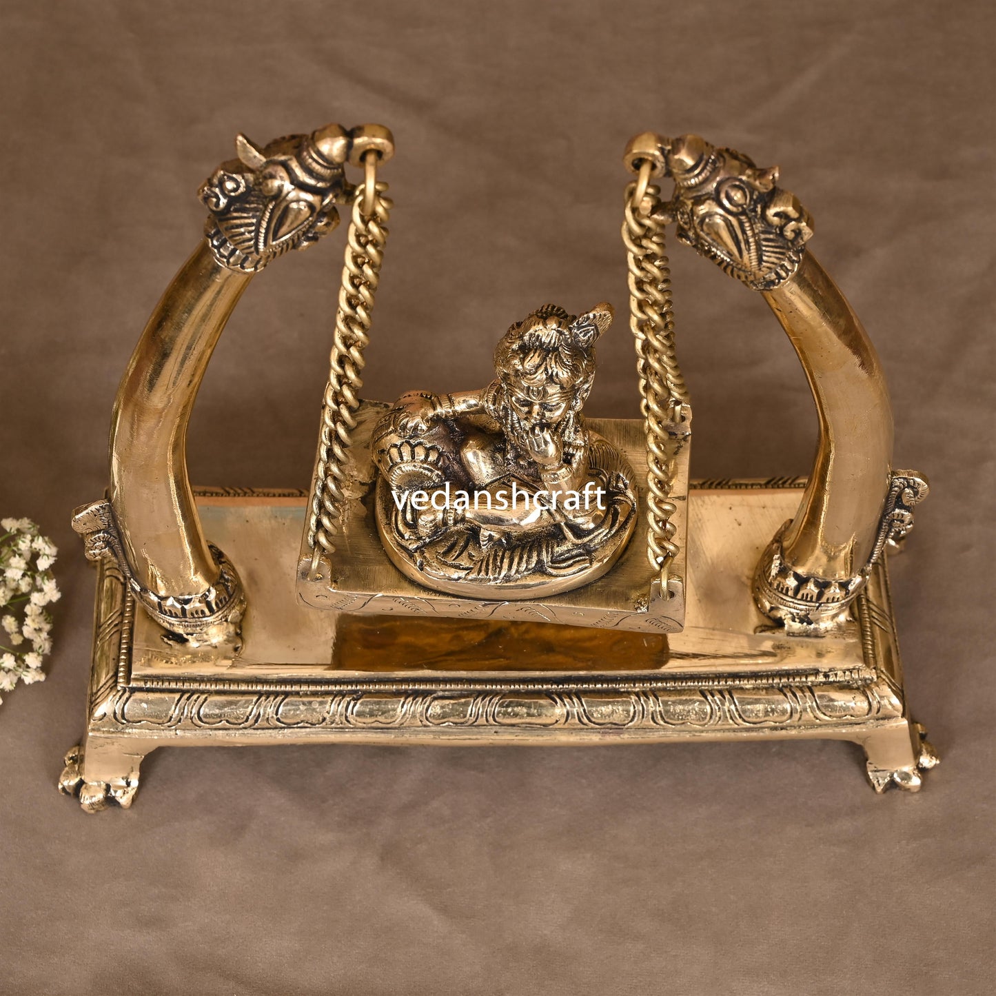 Brass Laddu Gopal On Swing/Jhula (10")