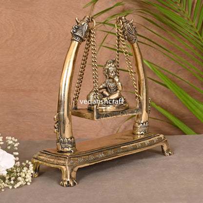 Brass Laddu Gopal On Swing/Jhula (10")