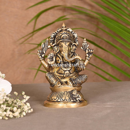 Brass Blessing Ganesha Idol (4.5 Inch)