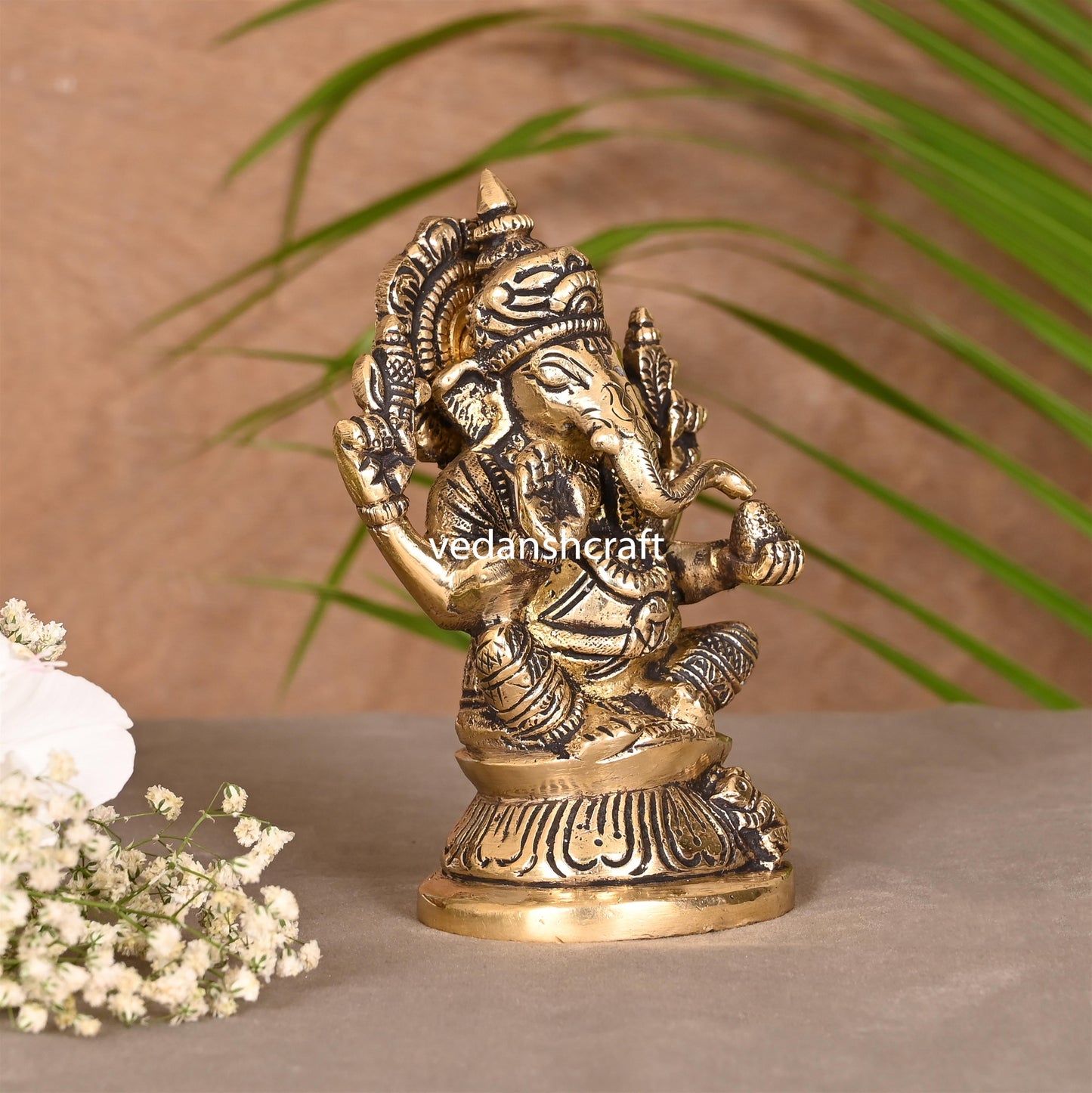 Brass Blessing Ganesha Idol (4.5 Inch)