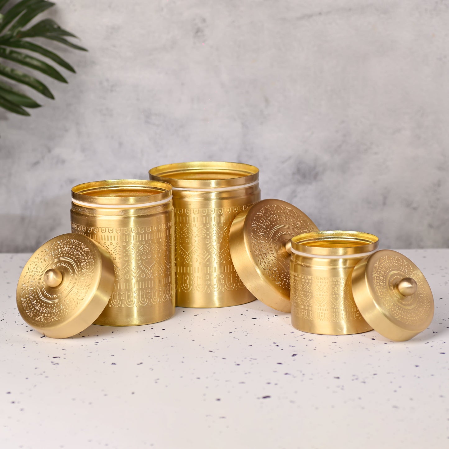 Brass Etching Storage Jars with Lids – Set of 3 Premium Containers